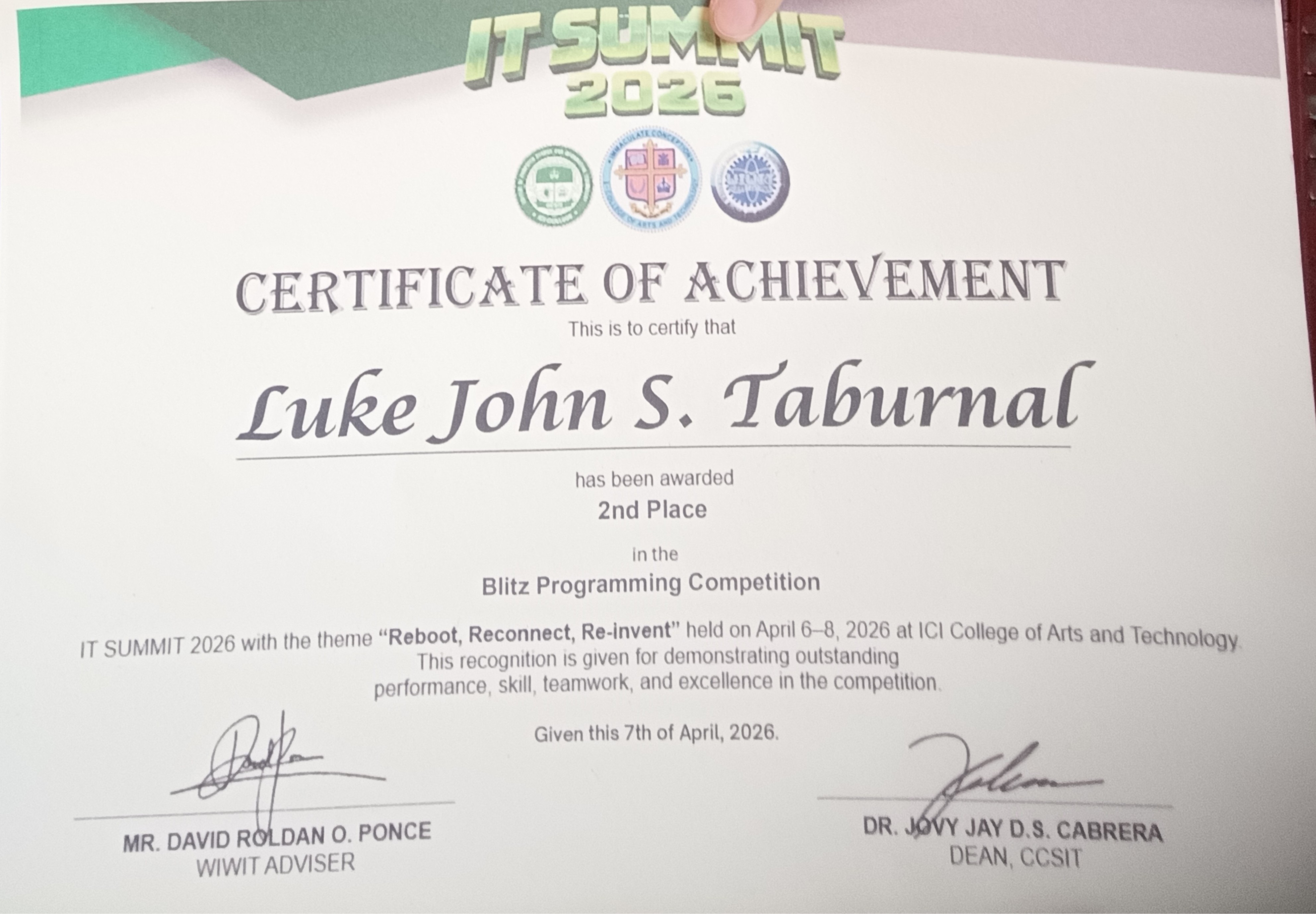 IT Summit 2026 Blitz Programming certificate